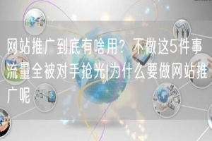 网站推广到底有啥用？不做这5件事 流量全被对手抢光|为什么要做网站推广呢