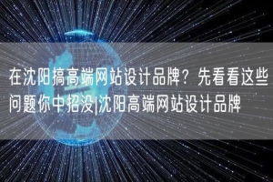 在沈阳搞高端网站设计品牌？先看看这些问题你中招没|沈阳高端网站设计品牌