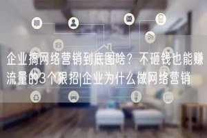 企业搞网络营销到底图啥？不砸钱也能赚流量的3个狠招|企业为什么做网络营销